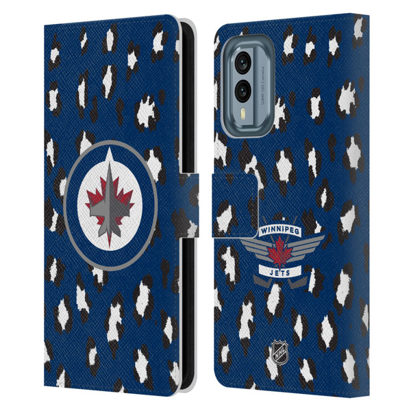 NHL Winnipeg Jets Leopard Patten Leather Book Wallet Case Cover For Nokia X30