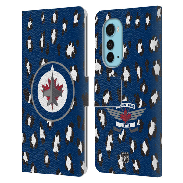 NHL Winnipeg Jets Leopard Patten Leather Book Wallet Case Cover For Motorola Edge (2022)