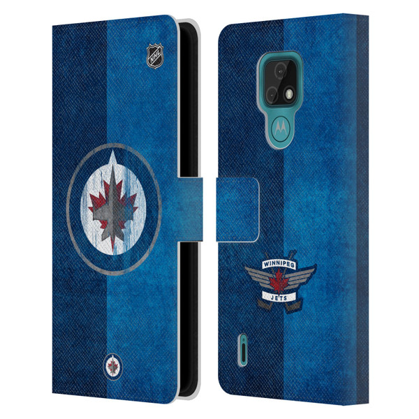 NHL Winnipeg Jets Half Distressed Leather Book Wallet Case Cover For Motorola Moto E7