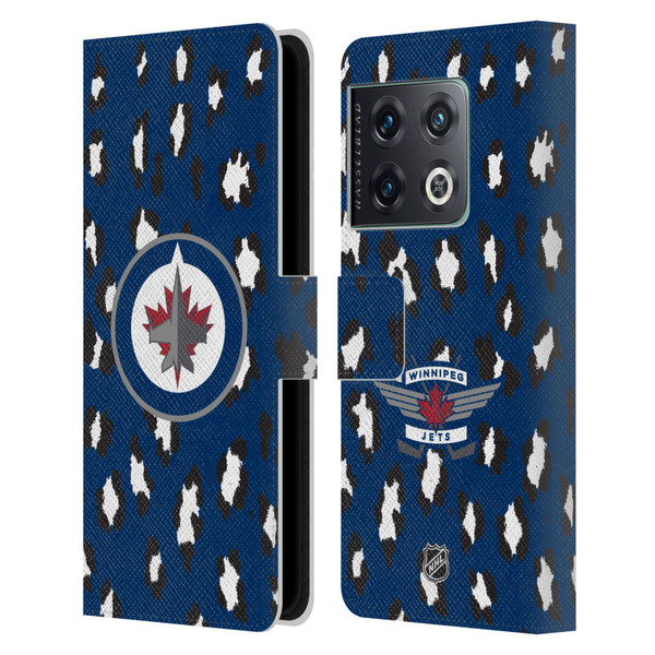 NHL Winnipeg Jets Leopard Patten Leather Book Wallet Case Cover For OnePlus 10 Pro