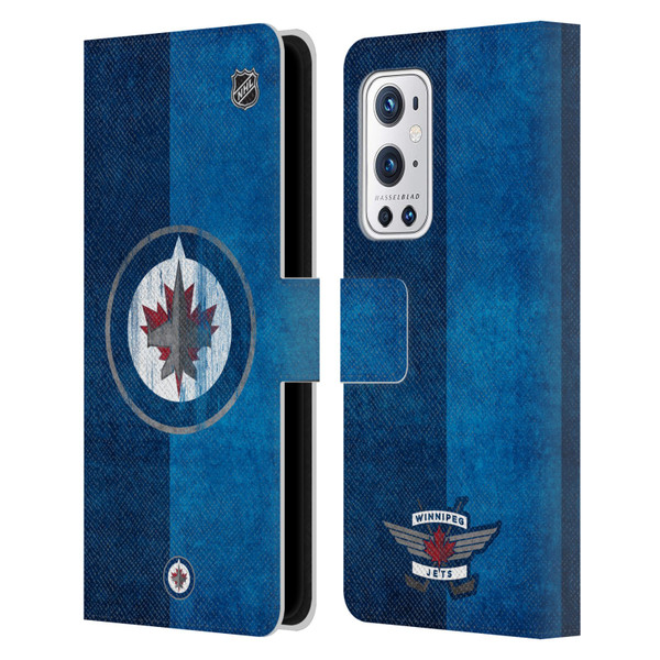 NHL Winnipeg Jets Half Distressed Leather Book Wallet Case Cover For OnePlus 9 Pro