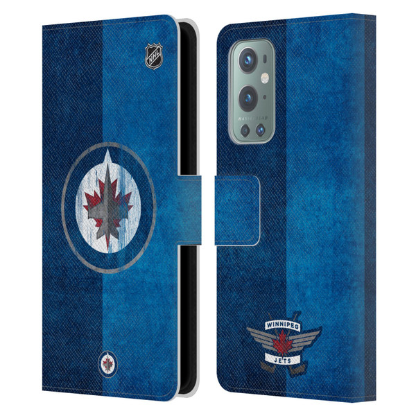 NHL Winnipeg Jets Half Distressed Leather Book Wallet Case Cover For OnePlus 9