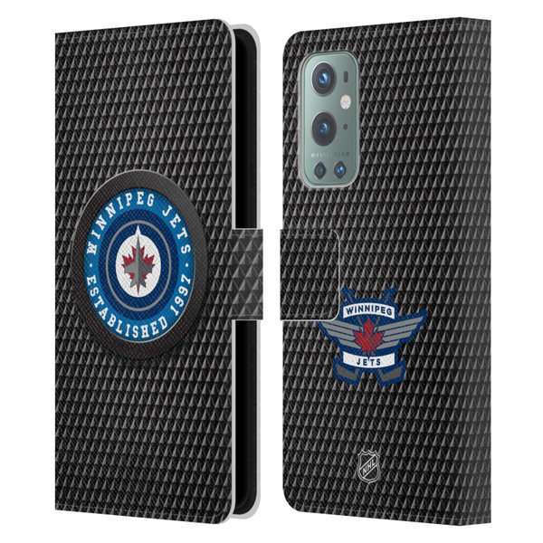 NHL Winnipeg Jets Puck Texture Leather Book Wallet Case Cover For OnePlus 9