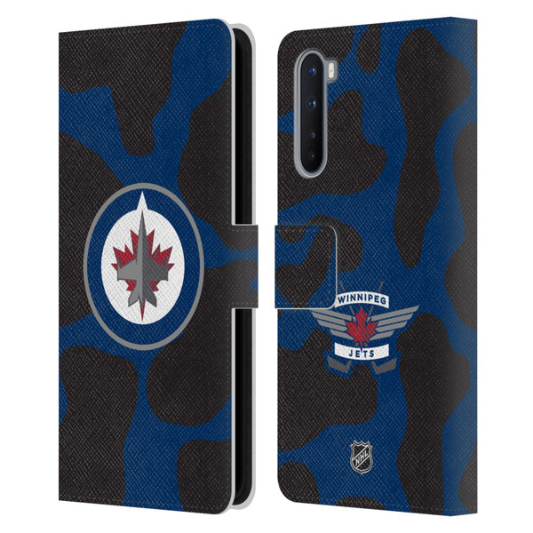 NHL Winnipeg Jets Cow Pattern Leather Book Wallet Case Cover For OnePlus Nord 5G