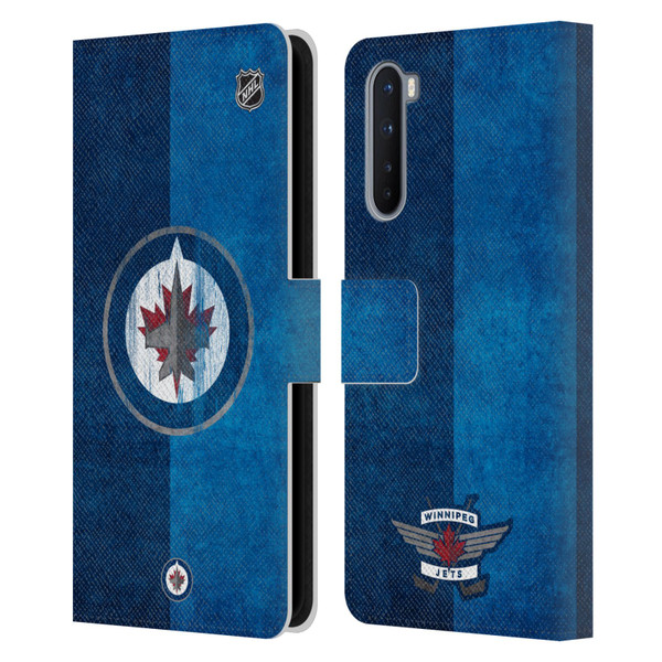 NHL Winnipeg Jets Half Distressed Leather Book Wallet Case Cover For OnePlus Nord 5G