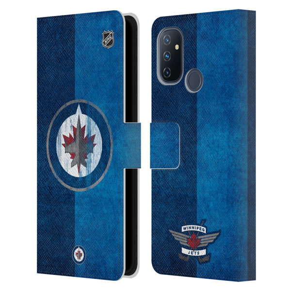 NHL Winnipeg Jets Half Distressed Leather Book Wallet Case Cover For OnePlus Nord N100