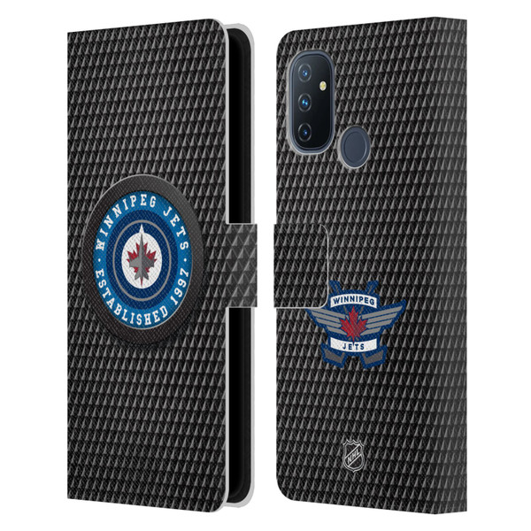 NHL Winnipeg Jets Puck Texture Leather Book Wallet Case Cover For OnePlus Nord N100