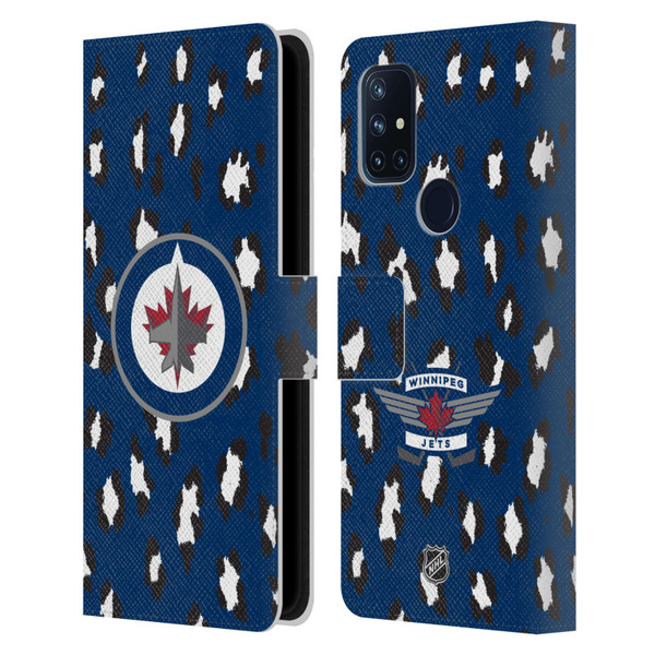 NHL Winnipeg Jets Leopard Patten Leather Book Wallet Case Cover For OnePlus Nord N10 5G