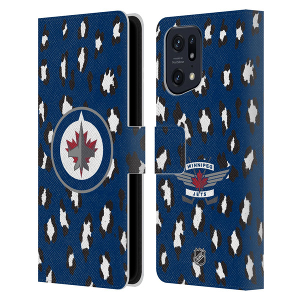 NHL Winnipeg Jets Leopard Patten Leather Book Wallet Case Cover For OPPO Find X5