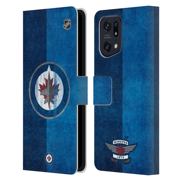 NHL Winnipeg Jets Half Distressed Leather Book Wallet Case Cover For OPPO Find X5