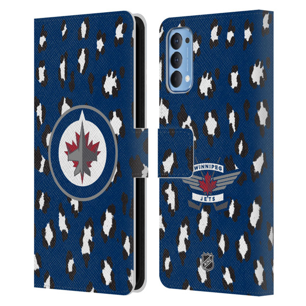 NHL Winnipeg Jets Leopard Patten Leather Book Wallet Case Cover For OPPO Reno 4 5G