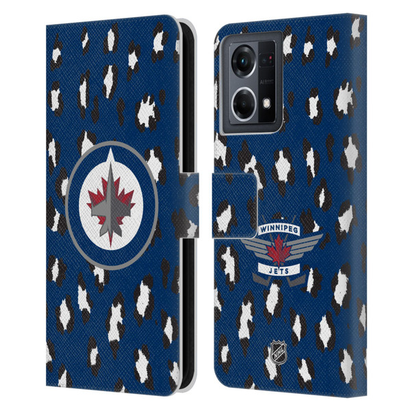 NHL Winnipeg Jets Leopard Patten Leather Book Wallet Case Cover For OPPO Reno8 4G