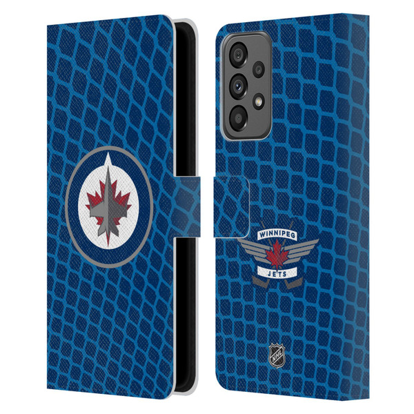 NHL Winnipeg Jets Net Pattern Leather Book Wallet Case Cover For Samsung Galaxy A73 5G (2022)