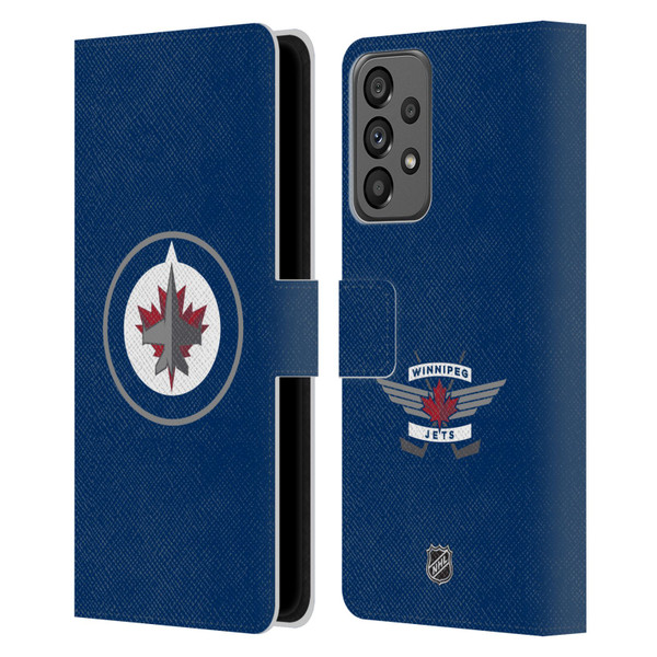 NHL Winnipeg Jets Plain Leather Book Wallet Case Cover For Samsung Galaxy A73 5G (2022)