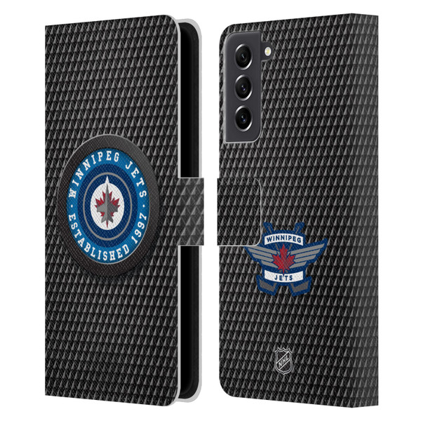 NHL Winnipeg Jets Puck Texture Leather Book Wallet Case Cover For Samsung Galaxy S21 FE 5G