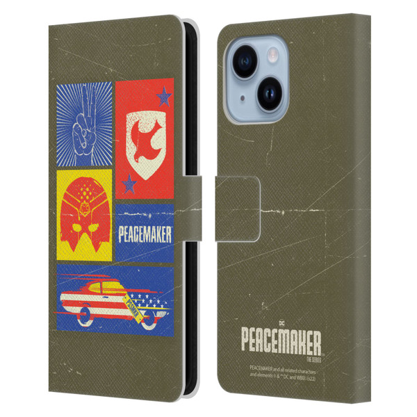 Peacemaker: Television Series Graphics Icons Leather Book Wallet Case Cover For Apple iPhone 14 Plus