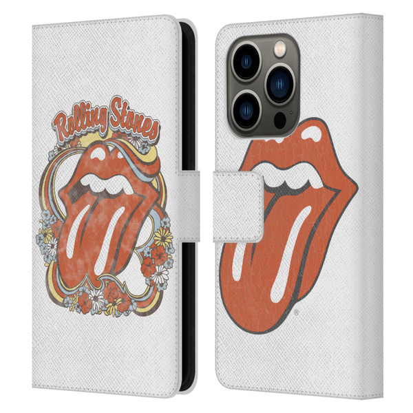 The Rolling Stones Graphics Flowers Tongue Leather Book Wallet Case Cover For Apple iPhone 14 Pro