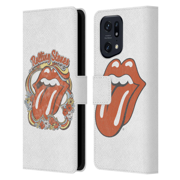The Rolling Stones Graphics Flowers Tongue Leather Book Wallet Case Cover For OPPO Find X5 Pro