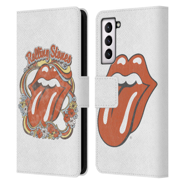 The Rolling Stones Graphics Flowers Tongue Leather Book Wallet Case Cover For Samsung Galaxy S21 5G