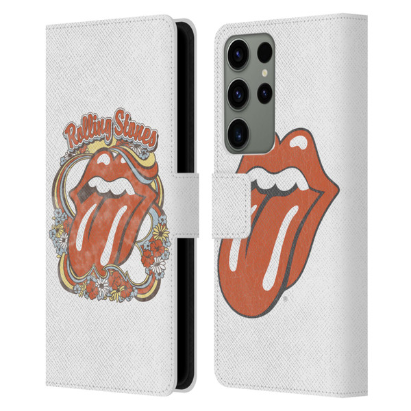 The Rolling Stones Graphics Flowers Tongue Leather Book Wallet Case Cover For Samsung Galaxy S23 Ultra 5G