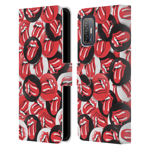 The Rolling Stones Licks Collection Tongue Classic Button Pattern Leather Book Wallet Case Cover For HTC Desire 21 Pro 5G