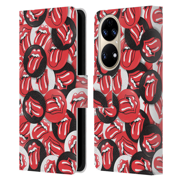 The Rolling Stones Licks Collection Tongue Classic Button Pattern Leather Book Wallet Case Cover For Huawei P50