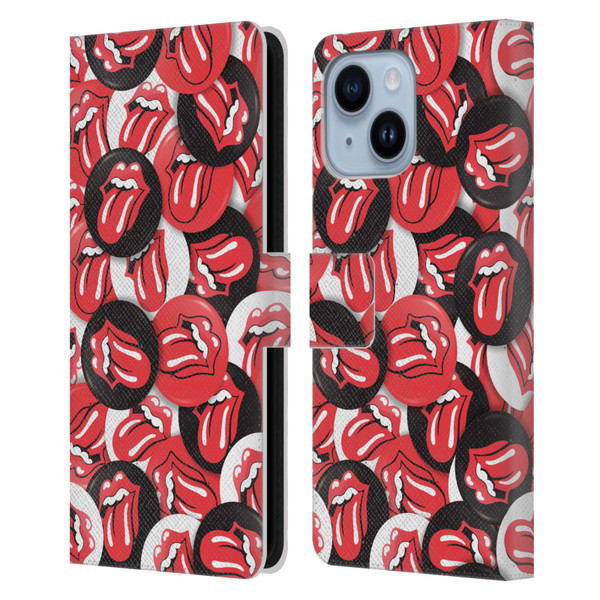 The Rolling Stones Licks Collection Tongue Classic Button Pattern Leather Book Wallet Case Cover For Apple iPhone 14 Plus
