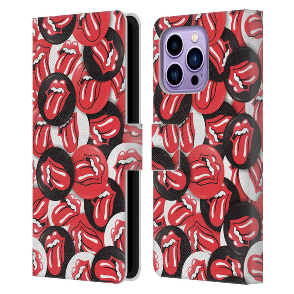The Rolling Stones Licks Collection Tongue Classic Button Pattern Leather Book Wallet Case Cover For Apple iPhone 14 Pro Max