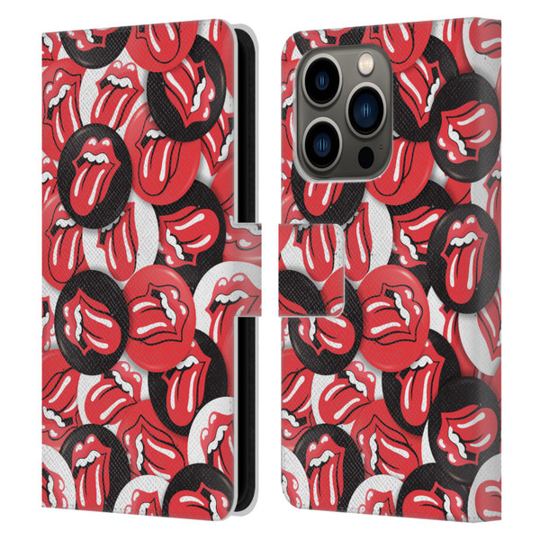 The Rolling Stones Licks Collection Tongue Classic Button Pattern Leather Book Wallet Case Cover For Apple iPhone 14 Pro