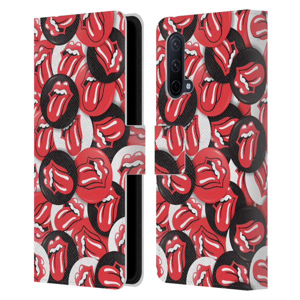 The Rolling Stones Licks Collection Tongue Classic Button Pattern Leather Book Wallet Case Cover For OnePlus Nord CE 5G