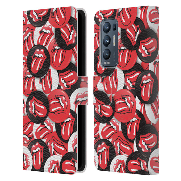 The Rolling Stones Licks Collection Tongue Classic Button Pattern Leather Book Wallet Case Cover For OPPO Find X3 Neo / Reno5 Pro+ 5G
