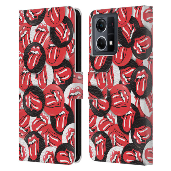 The Rolling Stones Licks Collection Tongue Classic Button Pattern Leather Book Wallet Case Cover For OPPO Reno8 4G