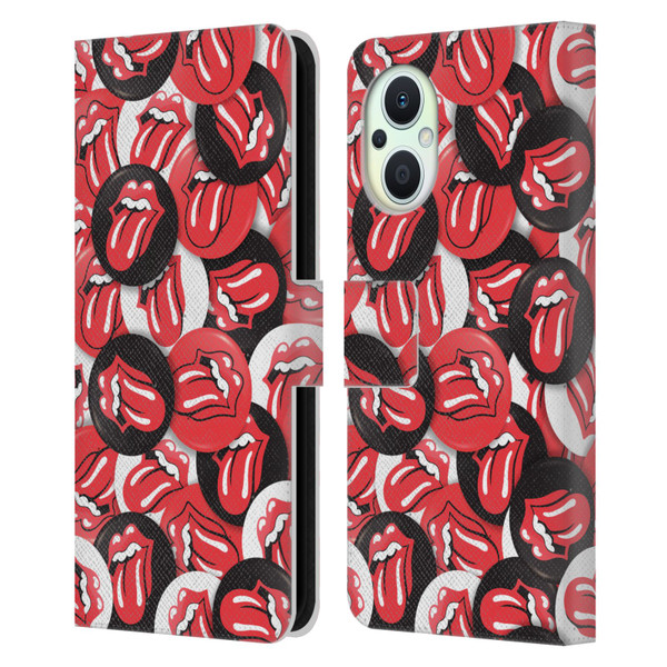 The Rolling Stones Licks Collection Tongue Classic Button Pattern Leather Book Wallet Case Cover For OPPO Reno8 Lite