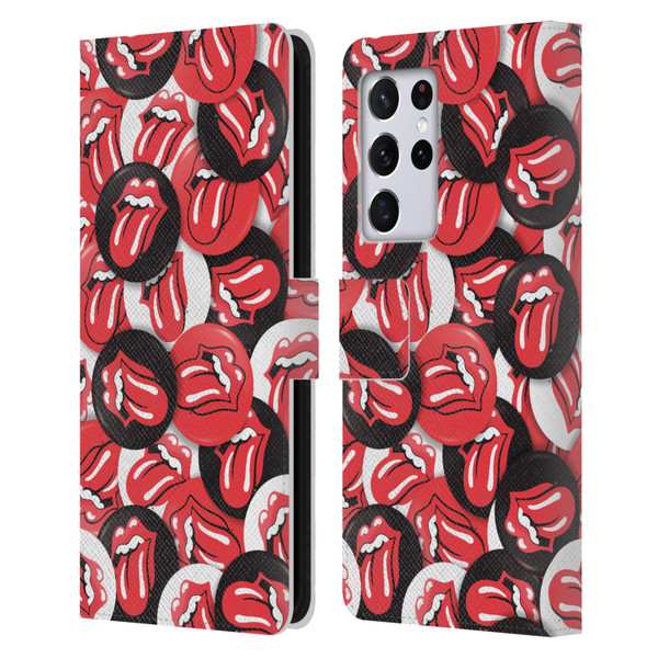 The Rolling Stones Licks Collection Tongue Classic Button Pattern Leather Book Wallet Case Cover For Samsung Galaxy S21 Ultra 5G