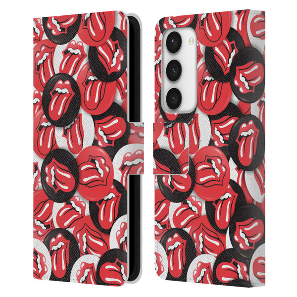 The Rolling Stones Licks Collection Tongue Classic Button Pattern Leather Book Wallet Case Cover For Samsung Galaxy S23 5G