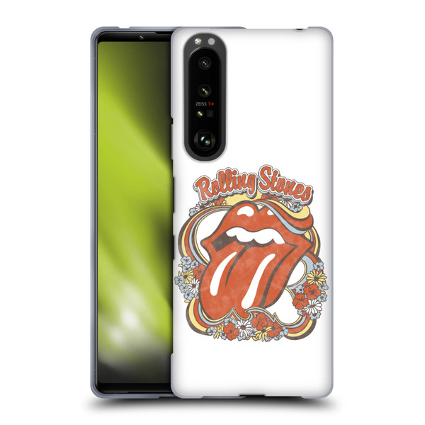 The Rolling Stones Graphics Flowers Tongue Soft Gel Case for Sony Xperia 1 III