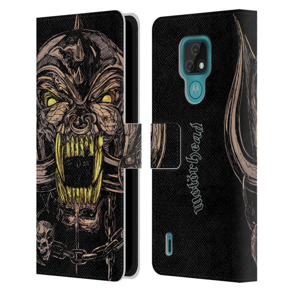 Motorhead Graphics Snaggletooth Leather Book Wallet Case Cover For Motorola Moto E7