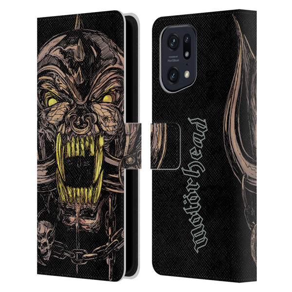 Motorhead Graphics Snaggletooth Leather Book Wallet Case Cover For OPPO Find X5