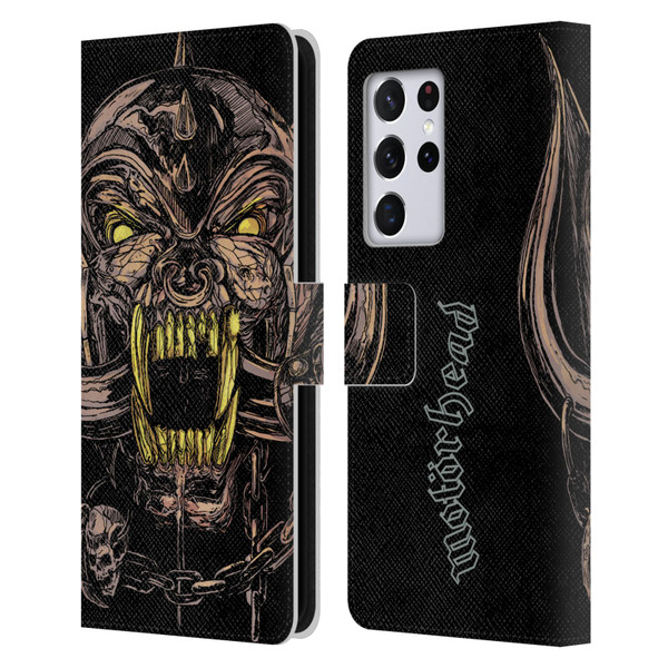 Motorhead Graphics Snaggletooth Leather Book Wallet Case Cover For Samsung Galaxy S21 Ultra 5G