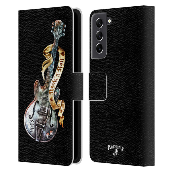 Alchemy Gothic Illustration Rock'it 56 Guitar Leather Book Wallet Case Cover For Samsung Galaxy S21 FE 5G