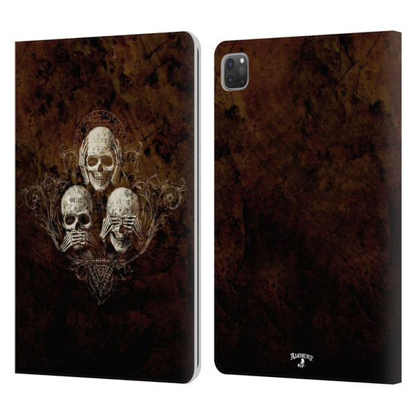 Alchemy Gothic Skull No Evil Three Skull Leather Book Wallet Case Cover For Apple iPad Pro 11 2020 / 2021 / 2022