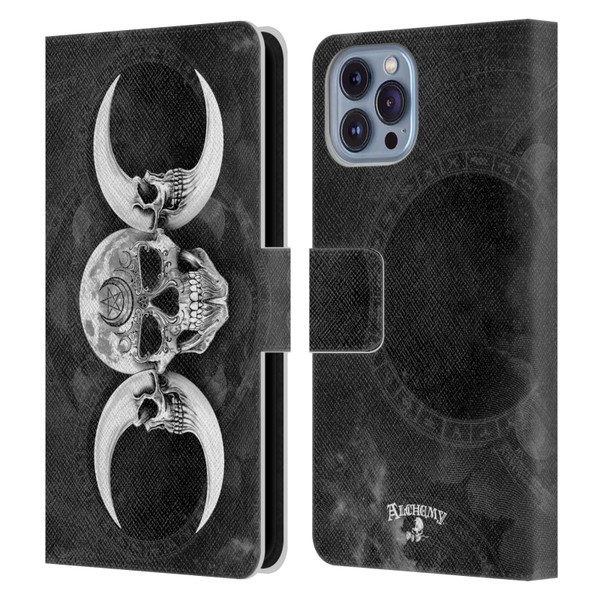 Alchemy Gothic Skull Dark Goddess Moon Leather Book Wallet Case Cover For Apple iPhone 14