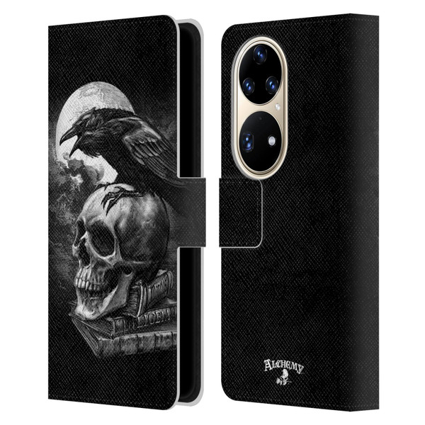 Alchemy Gothic Wing Poe's Raven Leather Book Wallet Case Cover For Huawei P50 Pro