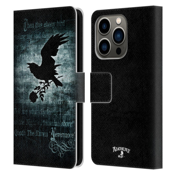 Alchemy Gothic Wing Nevermore Leather Book Wallet Case Cover For Apple iPhone 14 Pro