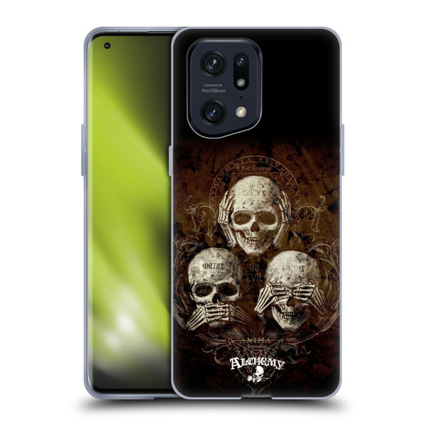 Alchemy Gothic Skull No Evil Three Skull Soft Gel Case for OPPO Find X5 Pro