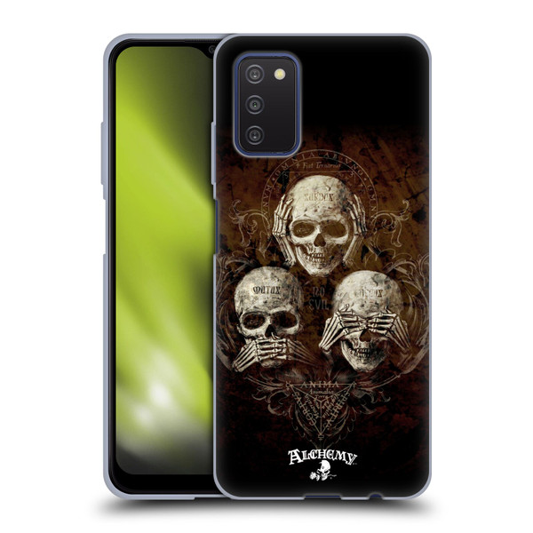 Alchemy Gothic Skull No Evil Three Skull Soft Gel Case for Samsung Galaxy A03s (2021)
