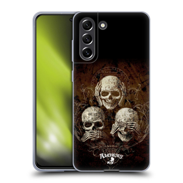 Alchemy Gothic Skull No Evil Three Skull Soft Gel Case for Samsung Galaxy S21 FE 5G