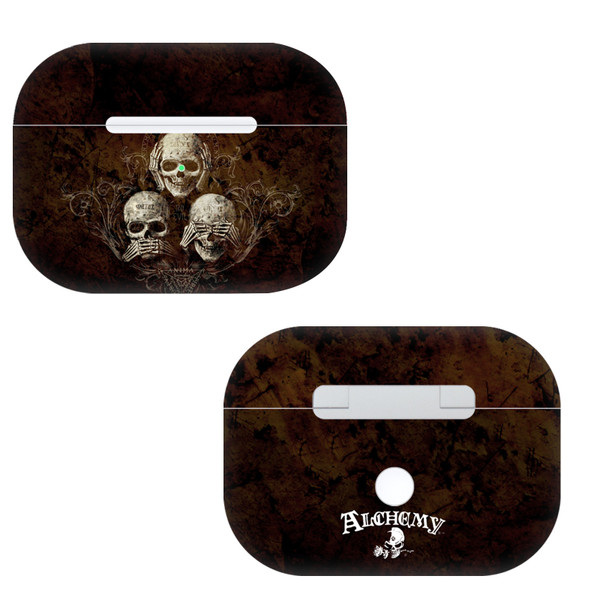 Alchemy Gothic Gothic No Evil Three Skull Vinyl Sticker Skin Decal Cover for Apple AirPods Pro Charging Case