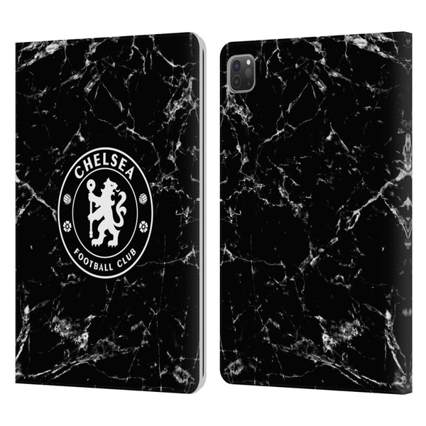 Chelsea Football Club Crest Black Marble Leather Book Wallet Case Cover For Apple iPad Pro 11 2020 / 2021 / 2022