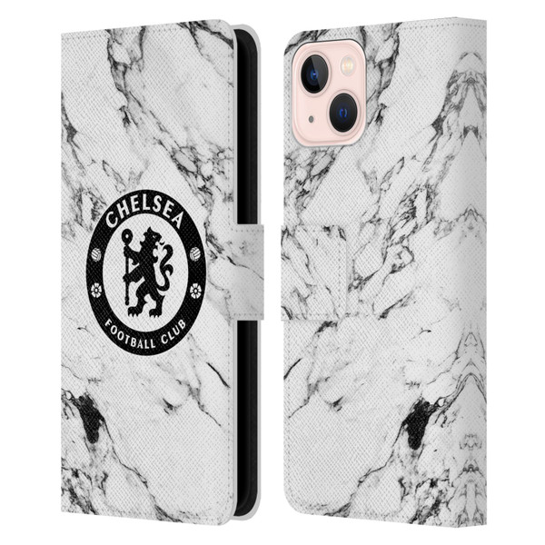 Chelsea Football Club Crest White Marble Leather Book Wallet Case Cover For Apple iPhone 13